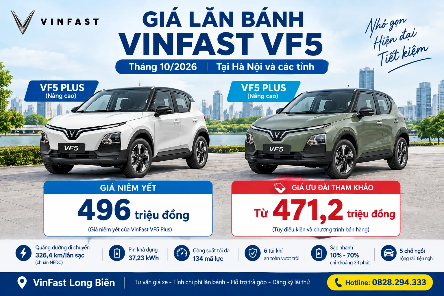 Giá lăn bánh VinFast VF5 tháng 10/2026 | VinFast Long Biên